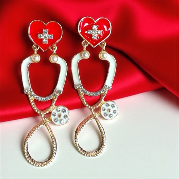 Listen Up in Style – Rhinestone Stethoscope Earrings for Healthcare Glam 🩺 NWT - Picture 11 of 11